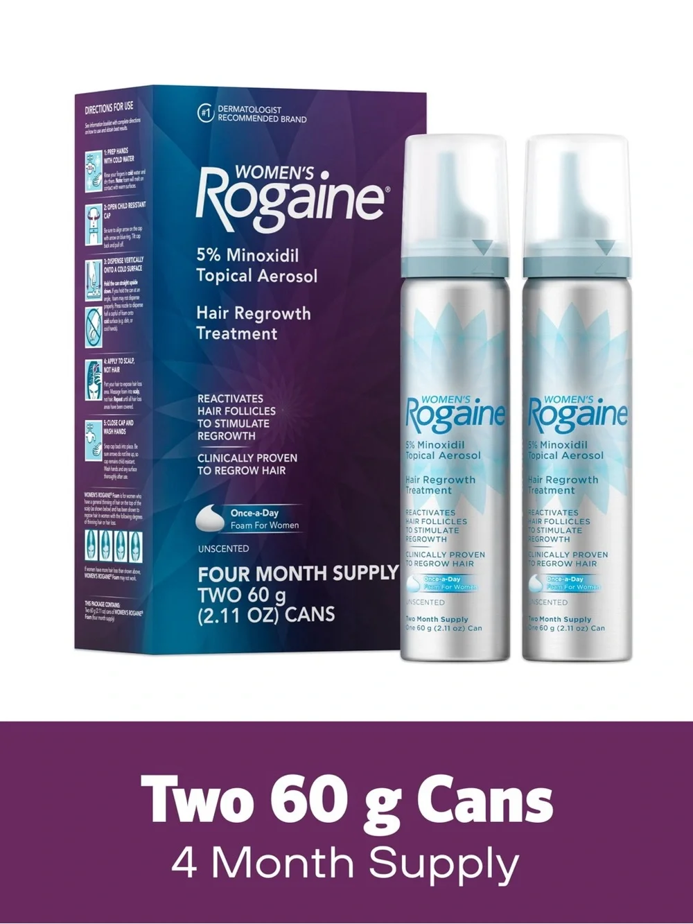 Women's Rogaine 5% Minoxidil Hair Regrowth Treatment - 2 boxes